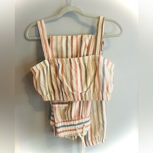 Linen Striped Crop Top and Pants Set